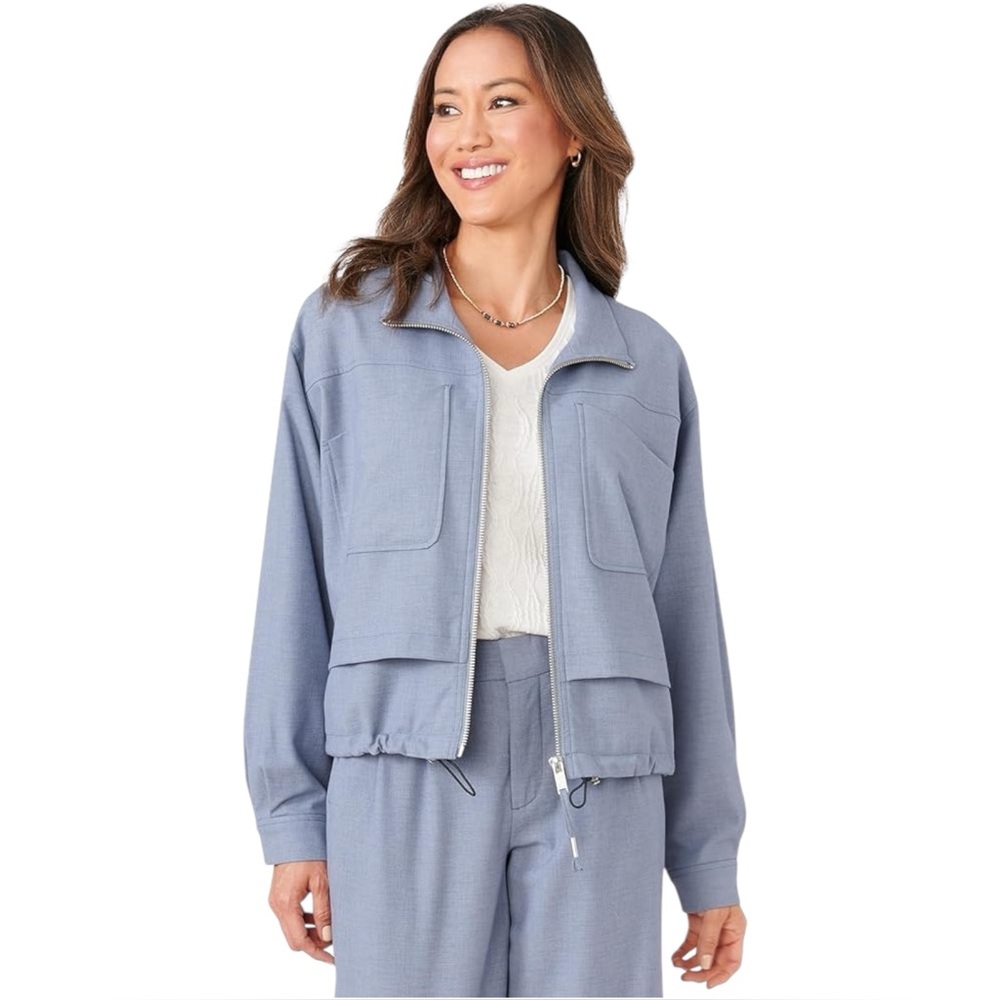 Democracy Women's Long Sleeve Bomber Jacket in Infinity Blue Size XL